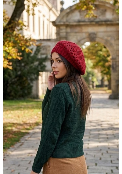 Ritagarcia Kadın Triko Örgü Ressam Bere Fransız Model Kışlık Bere Bordo