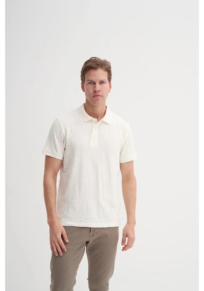 Cazador Polo Yaka Regular Fit Örme Dalga Desenli Tişört Ekru