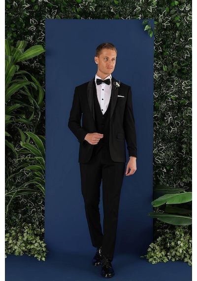 Efor Black 069 Slim Fit Yelekli Çıkarılabilir Saten Yaka Çift Yırtmaçlı Siyah Damatlık Smokin Takım Siyah Efor Black 069 Slim Fit Yelekli Çıkarılabilir Saten Yaka Çift Yırtmaçlı Siyah Damatlık Smokin Takım Siyah