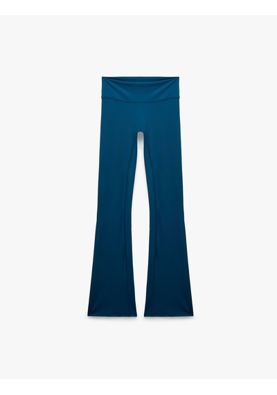 Koton Yüksek Bel Slim Fit Dikiş Detaylı Spor İspanyol Paça Tayt Petrol 7wak40230nk
