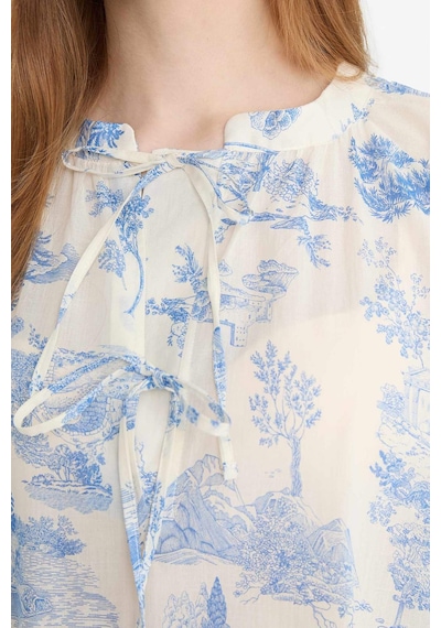 Defacto Relax Fit Çiçek Desenli Vual Uzun Kollu Gömlek Tunik F4558ax25hsbe751 Mavi