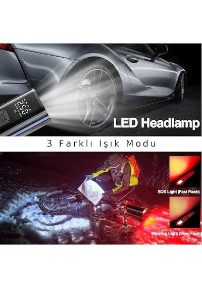 Valkyrie 100w 6000mah Şarjlı Araba Lastik Hava Pompası Led Işıklı Çok Amaçlı Bisiklet Yatak Top Pompası