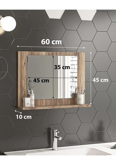 Tr 60x45 Ceviz Raflı Banyo Aynası Dresuar Yatak Odası Boy Aynası,ceviz Genel