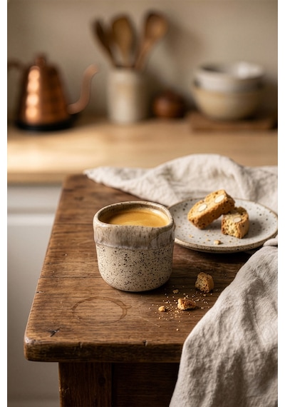 Must Bej/beyaz Stoneware El Yapımı Mug & Türk Kahvesi Karışık 2li Set 8638 Bej Beyaz