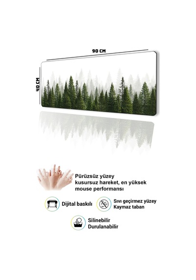 Sonictouch Klavye Mousepad 40x90cm Dikişsiz Pürüzsüz Sıvı Geçirmez Kaymaz Taban Sisli Çamlar