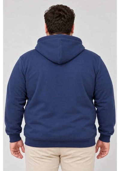 Butik İstanbul Erkek Battal Büyük Beden Üç İplik İçi Şardonlu Kapüşonlu Kanguru Cepli Kışlık Sweatshirt - Lacivert