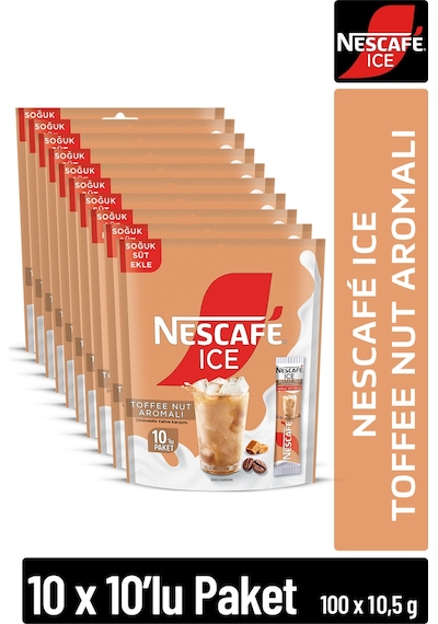 Nescafe Ice Toffee Nut Aromalı Çözünebilir Kahve 10,5g 10'lu Paket 10x10 Hazır