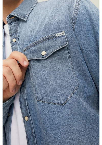 Jack & Jones Erkek Jjesheridan Dar Kesim Kot Gömlek 12138115 Orta Mavi