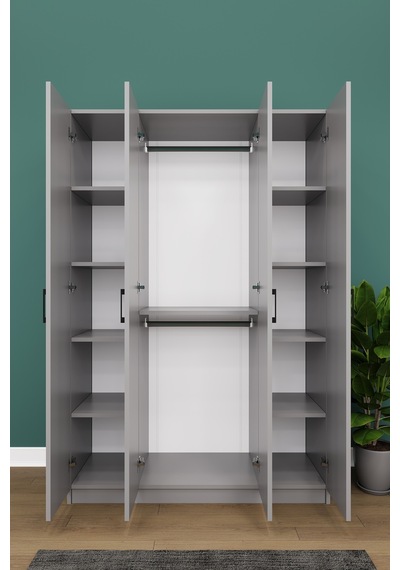 Lüks 4 Kapaklı Gardırop %100 MDF Askılı Çok Amaçlı Düzenleyici Elbise Dolabı G08