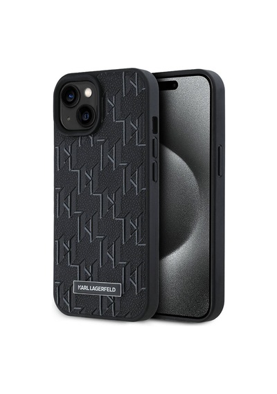 Apple Uyumlu iPhone  15 Kılıf Karl Lagerfeld Lisanslı Magsafe Şarj Özellikli Kl Yazılı Hot Stamp Siyah