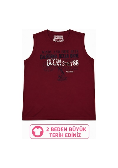 Büyük Beden Kolsuz Yuvarlak Yaka Baskılı Erkek Tishirt Atlet Bordo