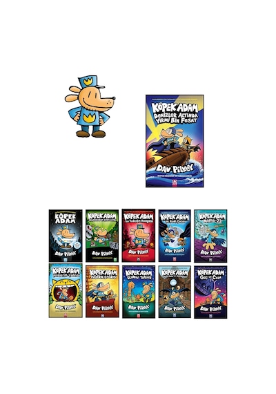 Köpek Adam İlk 11 Kitap + Kedi Çocuk 4 Kitap Set + Çıkartmalı Boyama