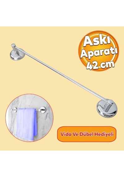 Badem10 Metal Krom Bez Havlu Asma Askısı Aparatı 42 Cm Banyo Lavabo Vidalı Askılık Sağlam Askı 12 Izgara