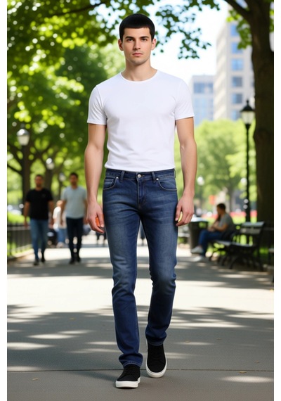 Ersefa Erkek Açık Comfort Denim Dar Paça Pantolon Fonksiyonel Dayanıklı Koyu Lacivert
