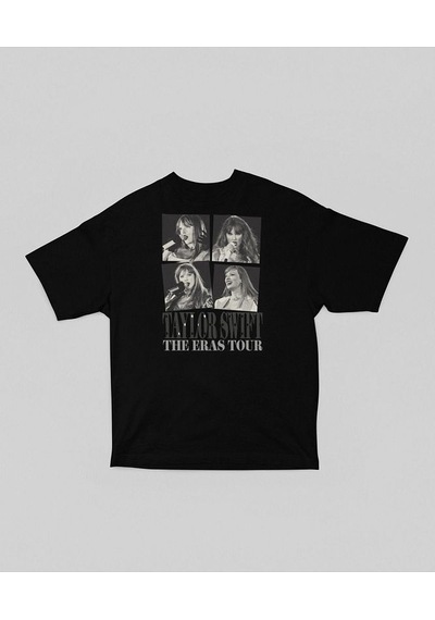 The Eras Tour Yazılı Unisex Tişört, Oversize Taylor Swift Tişört Siyah