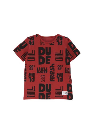 Erkek Çocuk Yazı Görselli - Geniş Kesim T-shirt 8-12 Yaş 12557 Kiremit
