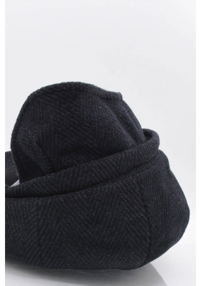 Külah Erkek %100 Yün Kasket Kulaklı Şapka Flat Cap - 61 Cm Siyah