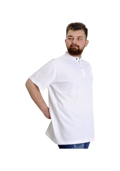Mode Xl Büyük Beden Erkek T-Shirt Hakim Yaka Md Logo 22326 Beyaz 001