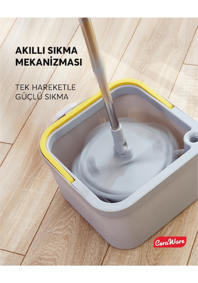 Home Care Dual System Kare Mop Seti Temiz Kirli Su Ayrı Hazneli 2 Adet İz Bırakmayan Mikrofiber Bez