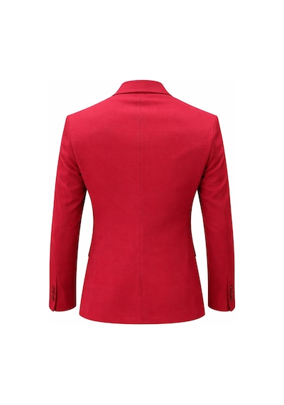 Plus Scorpion Erkek Kırmızı Armürlü Kumaş Blazer Ceket Tek Düğmeli, Mono Yaka, Çift Yırtmaçlı Slim Fit Kırmızı