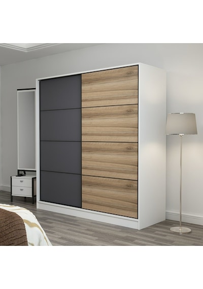 Minarmobilya Minar Kale 2 Kapaklı Sürgülü Dolap 180 Cm - Beyaz/Antrasit/Dore