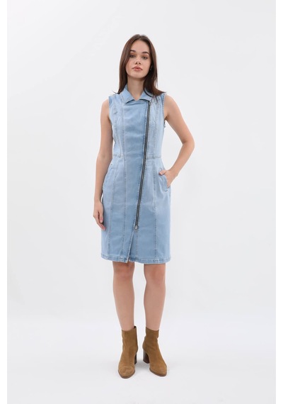 Banny Jeans Kadın Açık Mavi Fermuarlı Jean Elbise Açık Mavi