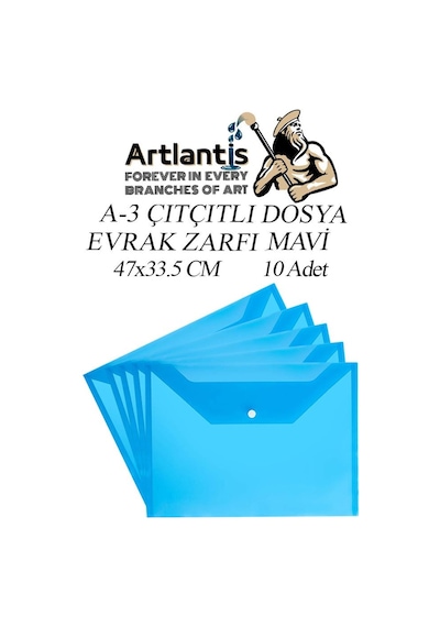 A3 Çıtçıtlı Dosya 10 Adet 47 x 33.5 CM Mavi
