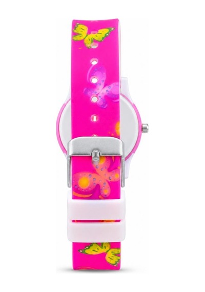 Kelebek Desenli Pembe Kız Çocuk Kol Saati Analog Saat St-304418 Beyaz