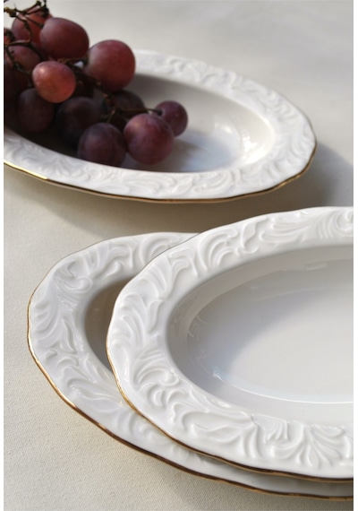 2'li Gold Yaldızlı Porselen Kayık Tabak 12x19 Cm Sunum Tabağı Orta Boy Beyaz