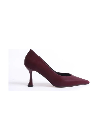 Alfaze Bordo Saten Klasik Şıklık Sivri Burun Stiletto Topuk Boyu 8 Cm