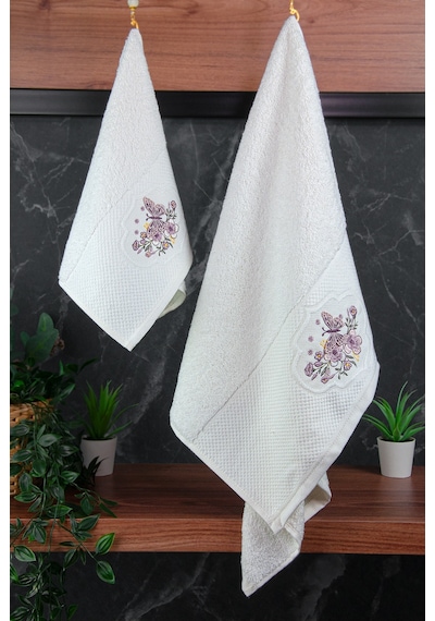 %100 Pamuklu 3d Kelebek İşlemeli 12 Li Analı Kızlı Çeyizlik Havlu Seti 50x90 Cm - 00030 Beyaz