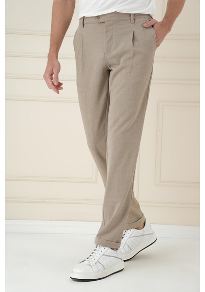 Efor Comfort Fit Gofre Dokulu Beli Lastikli Pileli Bej Jogger Pantolon P 1174 Bej