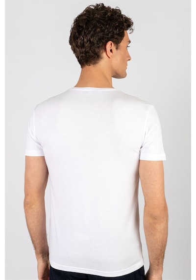 Tudors 16652 Slim Fit Dar Kesim V Yaka Kısa Kol Basic Erkek Tişört Beyaz