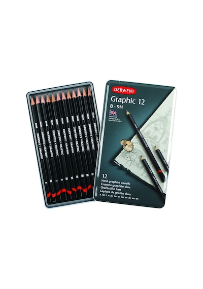 Derwent Graphic Dereceli Kalem Seti Hard Technical Teneke Kutu 12 Siyah
