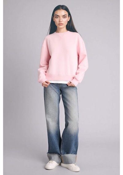 Defacto Relax Fıt Basıc Düz Kalın Sweatshirt Kumaşı Sweatshirt H2149ax25wnpn38 Pembe-pn38