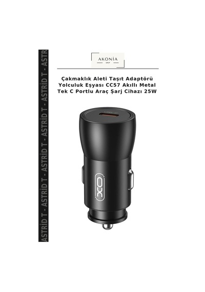 Çakmaklık Aleti Taşıt Adaptörü Yolculuk Eşyası Cc57 Akıllı Metal Tek C Portlu Araç Şarj Cihazı 25w