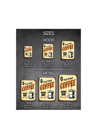 Fresh Brewed Coffee Retro Tablo Vintage Kahve Temalı Dekoratif Duvar Tablosu Ahşap & Metal Baskı