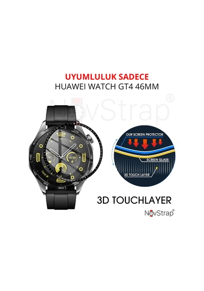 Novstrap Huawei Watch Gt4 46mm İle Uyumlu Ekran Koruyucu Nano Esnek Cam Tam Kaplayan Ppm