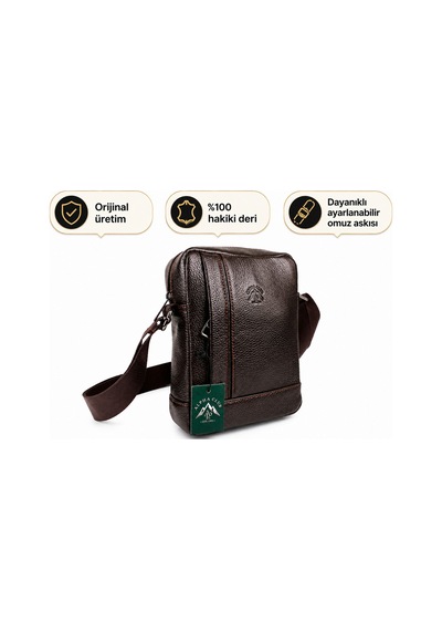 Alphaclub Bag Erkek Kahverengi Hakiki Deri Postacı El Ve Omuz Çantası Orta Boy
