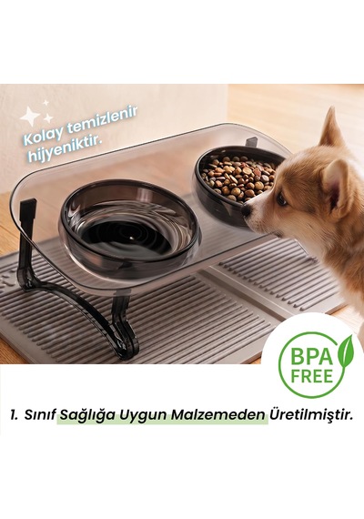 Mama Kabı, Mama Ve Su Kabı, Kedi Mama Kabı, Kedi Mama Ve Su Kabı, Köpek Mama Kabı, Kedi Mama Kapları, Köpek Mama Ve Su Kabı, 15 Eğimli Yüksek Çift Kaseli Siyah Transparan+siyah