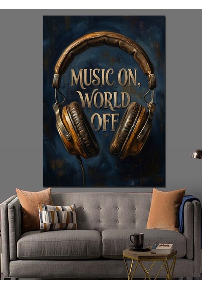 Dünya Kapalı Müzik Açık Yazısı Dekoratif Kanvas - Mdf Ahşap Tablo