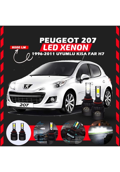 Peugeot 207 1996-2011 Kısa Far Uyumlu Şimşek Etkili Led Xenon Light Series H7