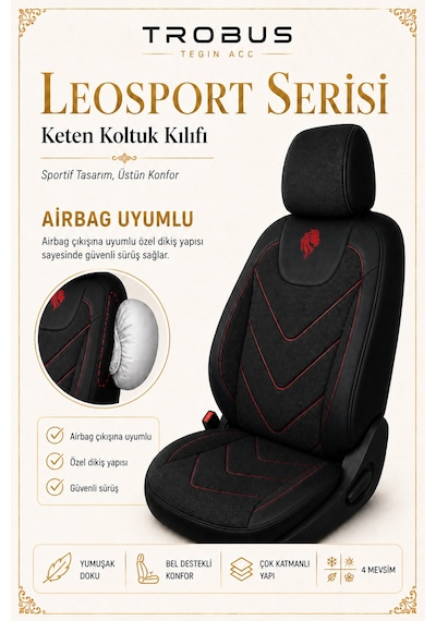 Mitsubishi Space Star 2013-2018 Uyumlu Leosport Serisi Siyah Kırmızı Oto Koltuk Kılıfı