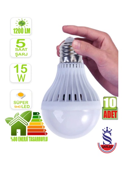 Şarjlı Akülü 15w Beyaz Işık Led Ampul-10 Adet