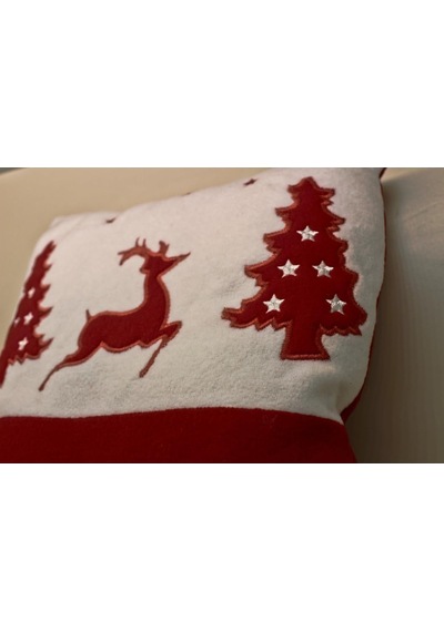 Işık Kasabası 65 Geyikli Noel Yastığı Yılbaşı Yastığı Kırmızı 15 X 25