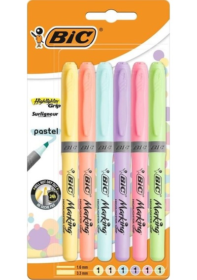 Bic Marking Highlighter Grip Pastel 6'lı Blister Diğer