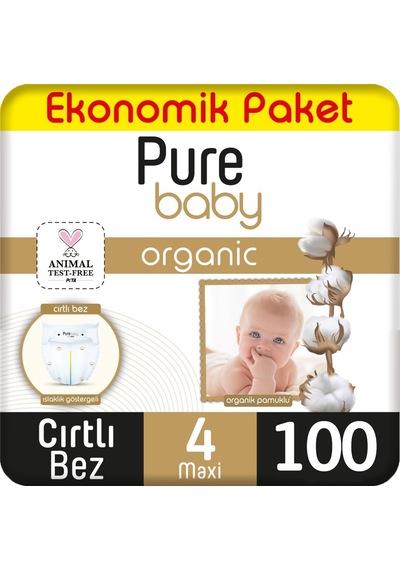 Pure Baby Organik Bebek Bezi Ekonomik Paket 4 Beden 100 Adet 4 Numara