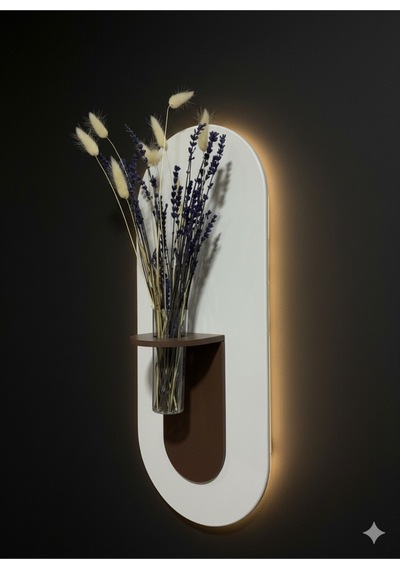 Gardenya Ahşap Pilli Ledli İskandinav Tarzı Salon Duvar Rafı Modern Çiçeklik 27 X 65 Cm Paris Grisi - Ahşap Ceviz
