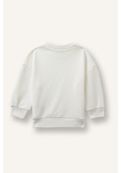 Defacto Baskılı Bisiklet Yaka Kalın Kumaş Sweatshirt Kız Bebek I5084a526auer85 Ekru-er85