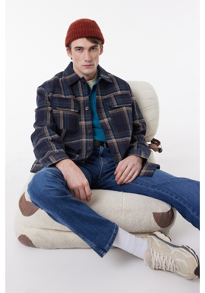 Wrangler Loose Fit Rahat Kesim Lacivert Ekoseli Shacket Ceket W232406410 Lacivert